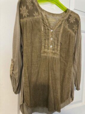 Vintage America Khaki 3/4 sleeve blouse Sz S